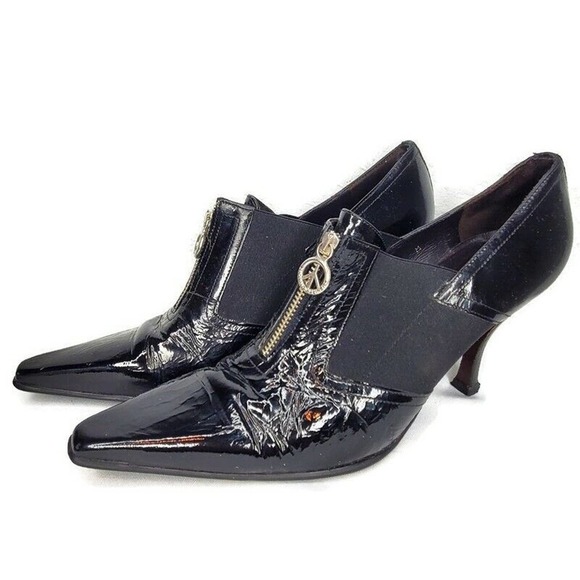 Donald J PLINER Womens US 8. 5 MONK-S Heeled Black Patent Leather Ankle Booties